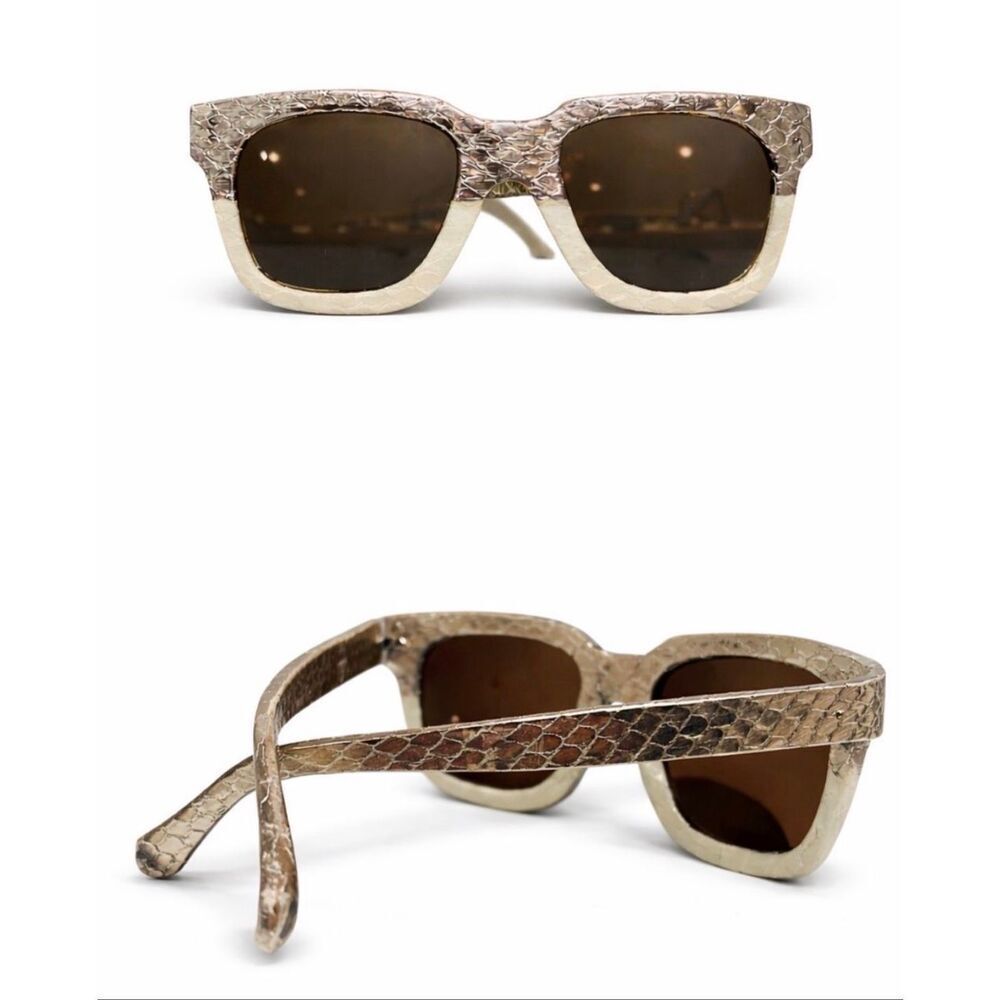 Linda Farrow Snakeskin Texture Statement Sunglasses Gold Metallic Bold Designer